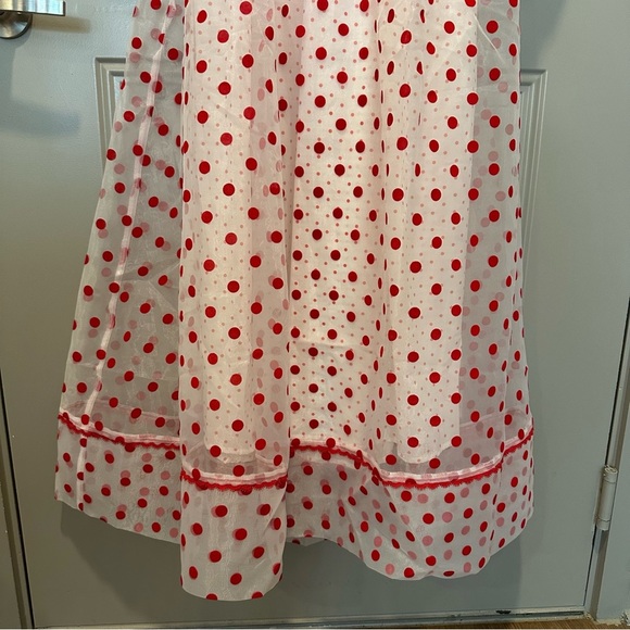 NWT For Love & Lemons Rhoda Midi Dress Size XS Red Polka Dot Sheer Rosette - Picture 7 of 8